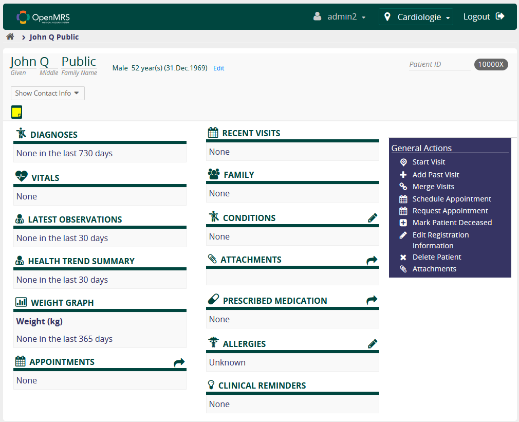 Screenshot OpenMRS record John Q Public